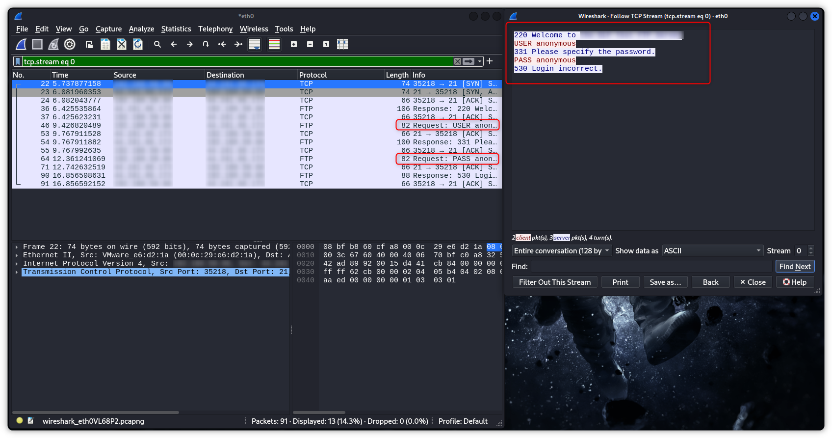 Wireshark FTP credential capture example