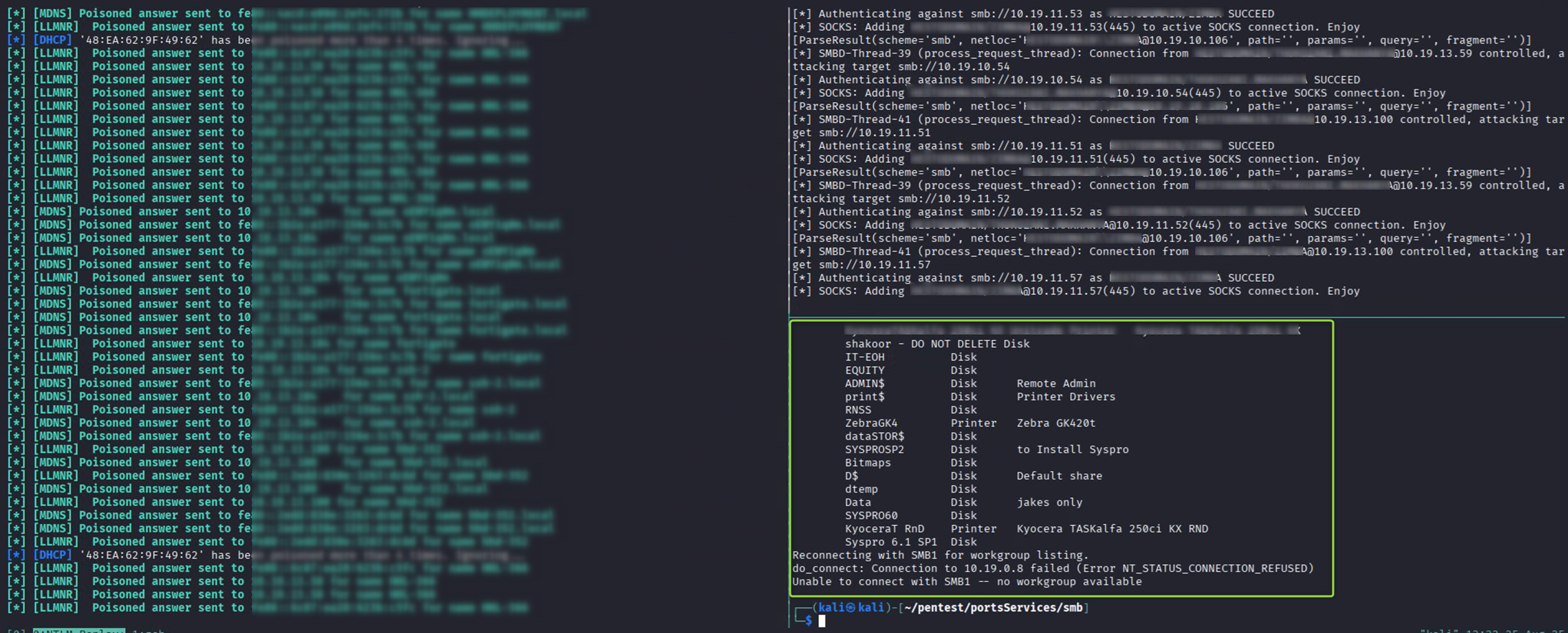 An interactive SMB session obtained via NTLM relay